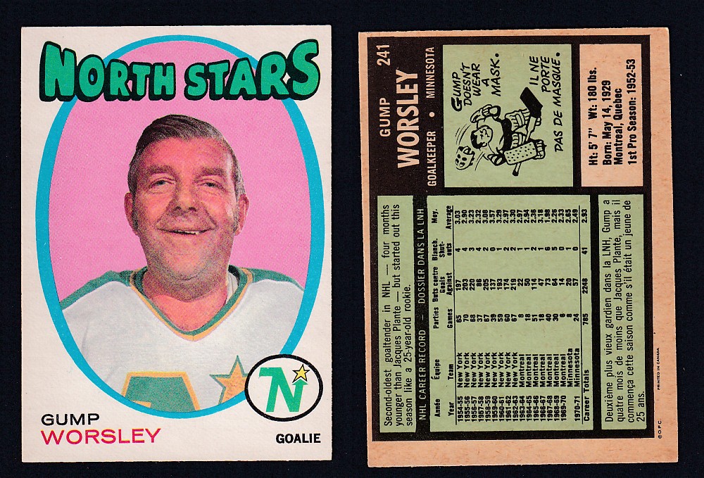 1971-72 O-PEE-CHEE HOCKEY CARD #241 G. WORSLEY photo 1971-72 O-PEE-CHEE HOCKEY CARD #241 G. WORSLEY photo