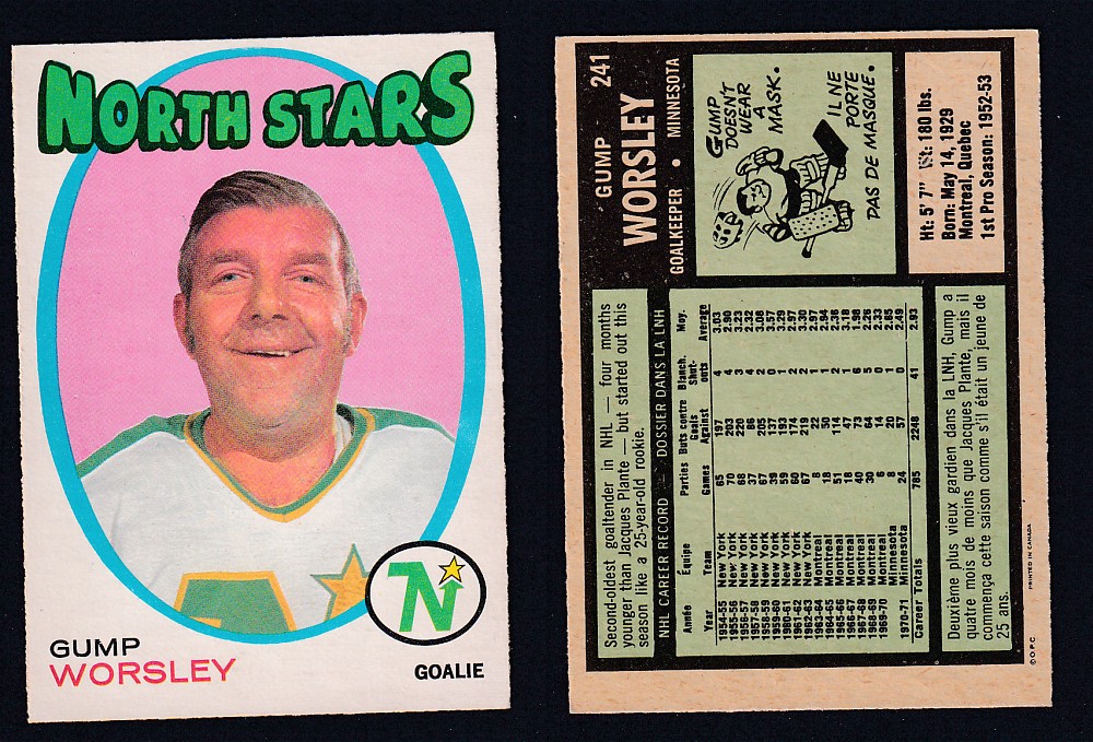 1971-72 O-PEE-CHEE HOCKEY CARD #241 G. WORSLEY photo 1971-72 O-PEE-CHEE HOCKEY CARD #241 G. WORSLEY photo