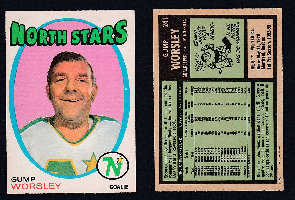 1971-72 O-PEE-CHEE HOCKEY CARD #241 G. WORSLEY photo 1971-72 O-PEE-CHEE HOCKEY CARD #241 G. WORSLEY photo