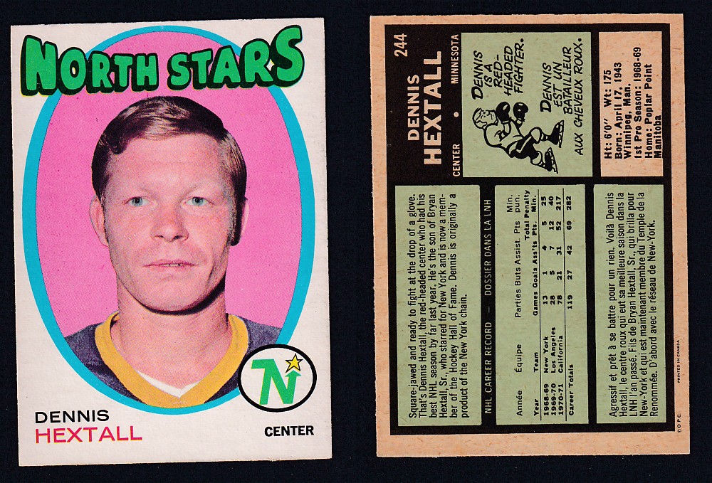 1971-72 O-PEE-CHEE HOCKEY CARD #244 D. HEXTALL photo 1971-72 O-PEE-CHEE HOCKEY CARD #244 D. HEXTALL photo