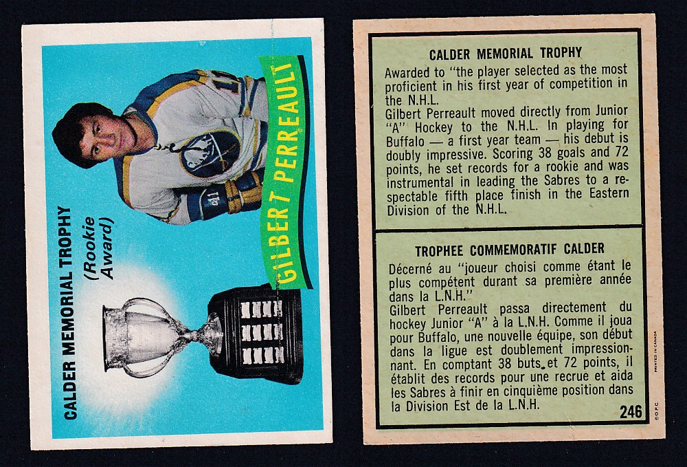 1971-72 O-PEE-CHEE HOCKEY CARD #246 CALDER MEMORIAL TROPHY AWARD: G. PERREAULT photo 1971-72 O-PEE-CHEE HOCKEY CARD #246 CALDER MEMORIAL TROPHY AWARD: G. PERREAULT photo