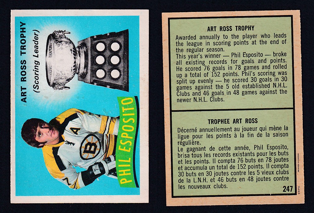 1971-72 O-PEE-CHEE HOCKEY CARD #247 ART ROSS TROPHY AWARD: PHIL ESPOSITO photo 1971-72 O-PEE-CHEE HOCKEY CARD #247 ART ROSS TROPHY AWARD: PHIL ESPOSITO photo