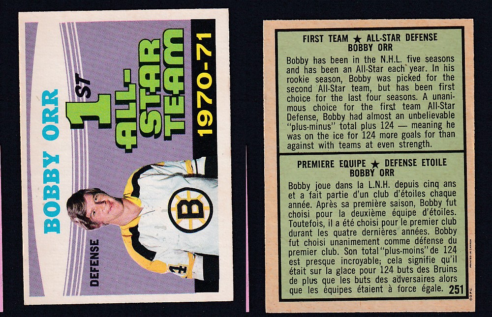 1971-72 O-PEE-CHEE HOCKEY CARD #251 FIRST TEAM ALL STAR: BOBBY ORR photo 1971-72 O-PEE-CHEE HOCKEY CARD #251 FIRST TEAM ALL STAR: BOBBY ORR photo