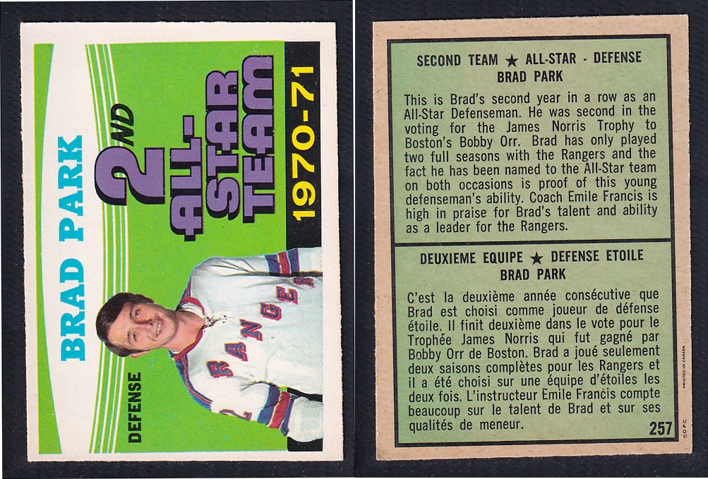 1971-72 O-PEE-CHEE HOCKEY CARD #257 SECOND TEAM ALL STAR: B. PARK photo 1971-72 O-PEE-CHEE HOCKEY CARD #257 SECOND TEAM ALL STAR: B. PARK photo