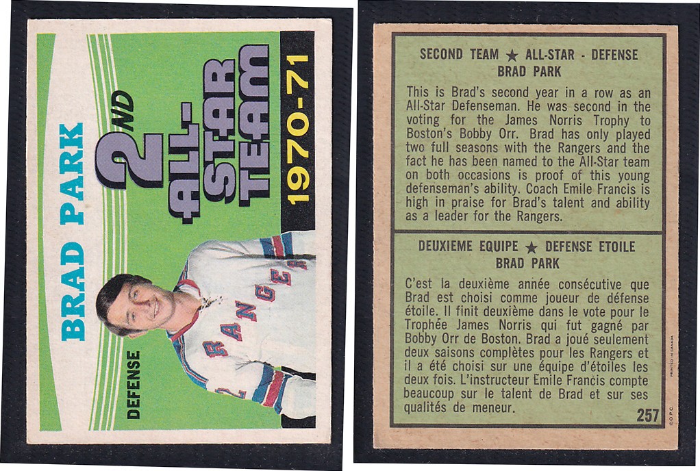 1971-72 O-PEE-CHEE HOCKEY CARD #257 SECOND TEAM ALL STAR: B. PARK photo 1971-72 O-PEE-CHEE HOCKEY CARD #257 SECOND TEAM ALL STAR: B. PARK photo