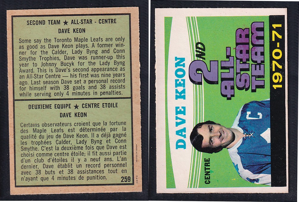 1971-72 O-PEE-CHEE HOCKEY CARD #259 SECOND TEAM ALL STAR: D. KEON photo 1971-72 O-PEE-CHEE HOCKEY CARD #259 SECOND TEAM ALL STAR: D. KEON photo