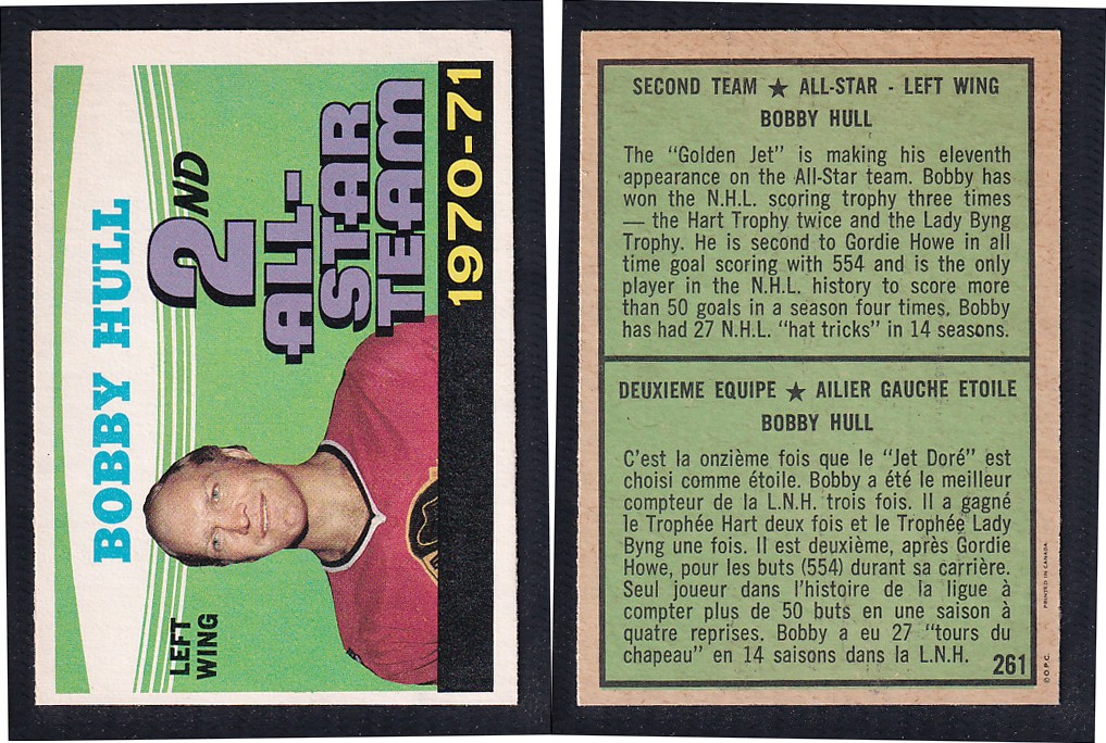 1971-72 O-PEE-CHEE HOCKEY CARD #261 SECOND TEAM ALL STAR: BOBBY HULL photo 1971-72 O-PEE-CHEE HOCKEY CARD #261 SECOND TEAM ALL STAR: BOBBY HULL photo