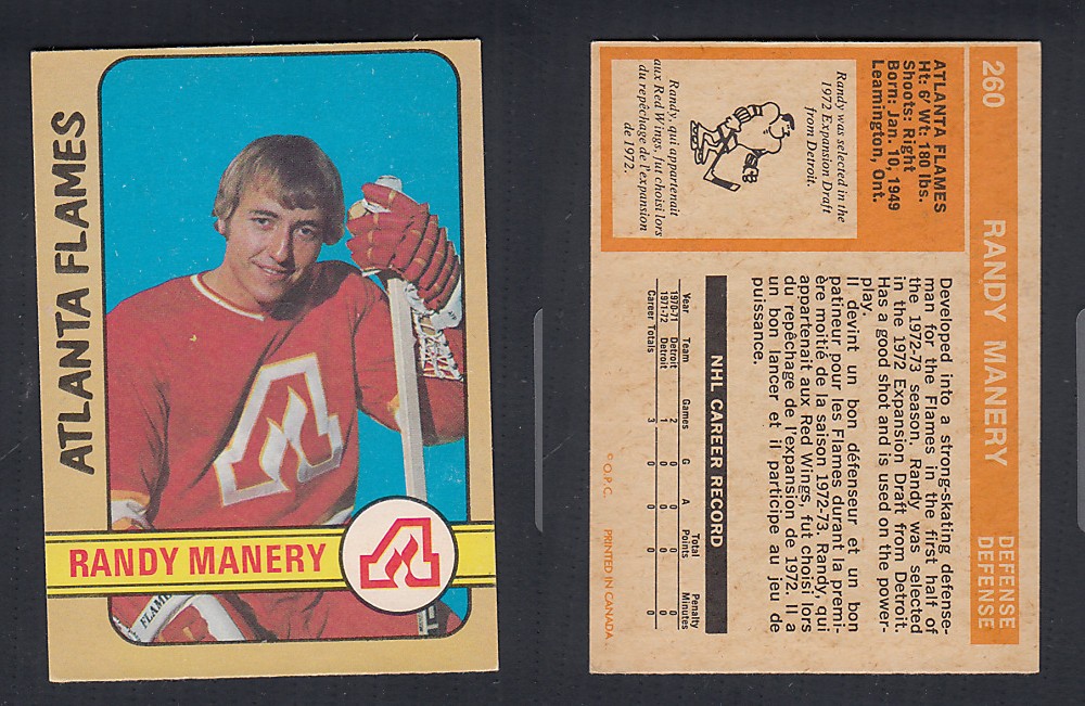 1972-73 O-PEE-CHEE HOCKEY CARD #260 R. MANERY photo 1972-73 O-PEE-CHEE HOCKEY CARD #260 R. MANERY photo