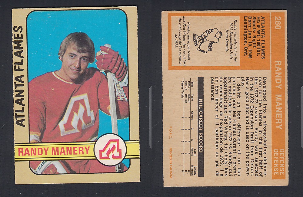 1972-73 O-PEE-CHEE HOCKEY CARD #260 R. MANERY photo 1972-73 O-PEE-CHEE HOCKEY CARD #260 R. MANERY photo