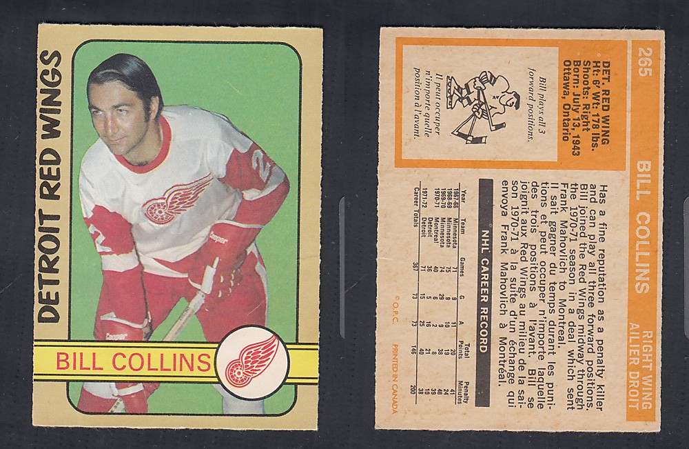 1972-73 O-PEE-CHEE HOCKEY CARD #265 B. COLLINS photo 1972-73 O-PEE-CHEE HOCKEY CARD #265 B. COLLINS photo