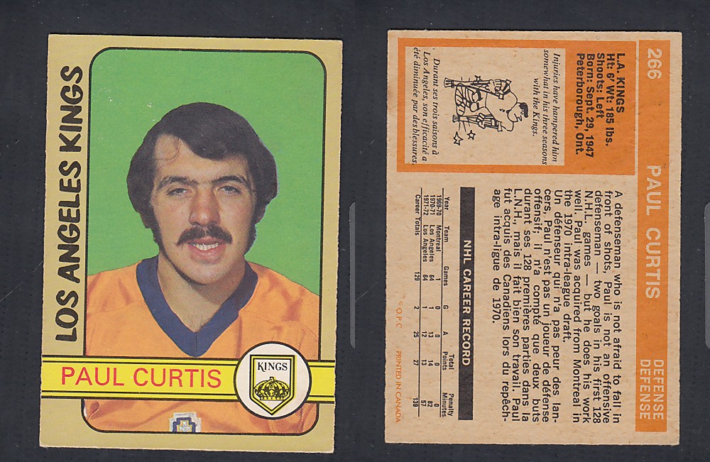 1972-73 O-PEE-CHEE HOCKEY CARD #266 P. CURTIS photo 1972-73 O-PEE-CHEE HOCKEY CARD #266 P. CURTIS photo
