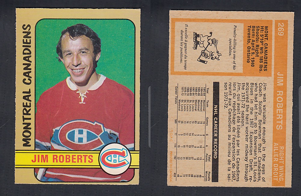 1972-73 O-PEE-CHEE HOCKEY CARD #269 J. ROBERTS photo 1972-73 O-PEE-CHEE HOCKEY CARD #269 J. ROBERTS photo