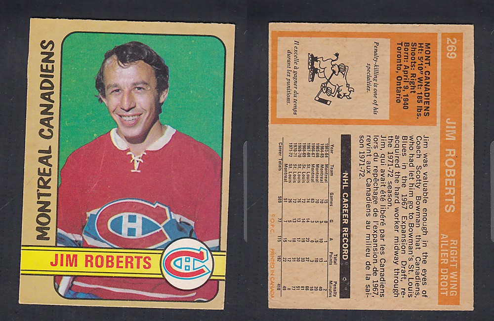1972-73 O-PEE-CHEE HOCKEY CARD #269 J. ROBERTS photo