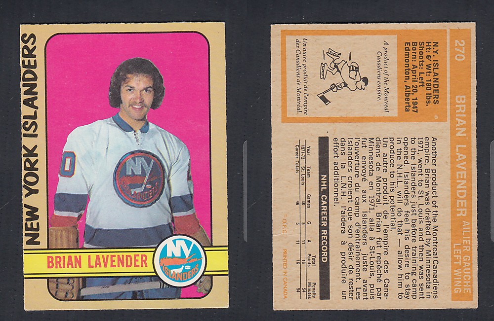 1972-73 O-PEE-CHEE HOCKEY CARD #270 B. LAVENDER photo