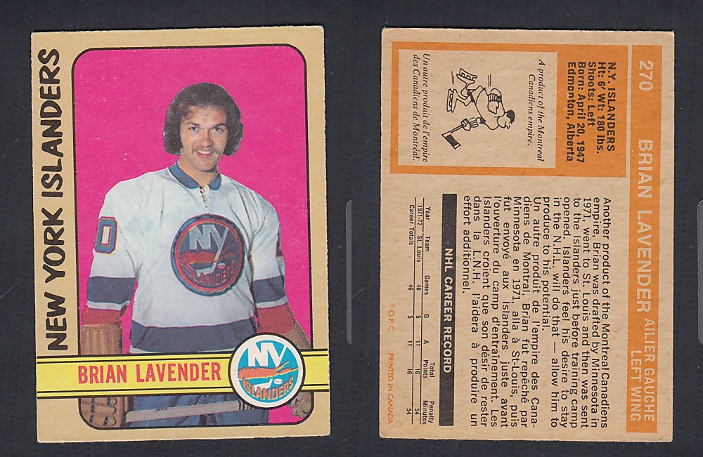 1972-73 O-PEE-CHEE HOCKEY CARD #270 B. LAVENDER photo 1972-73 O-PEE-CHEE HOCKEY CARD #270 B. LAVENDER photo