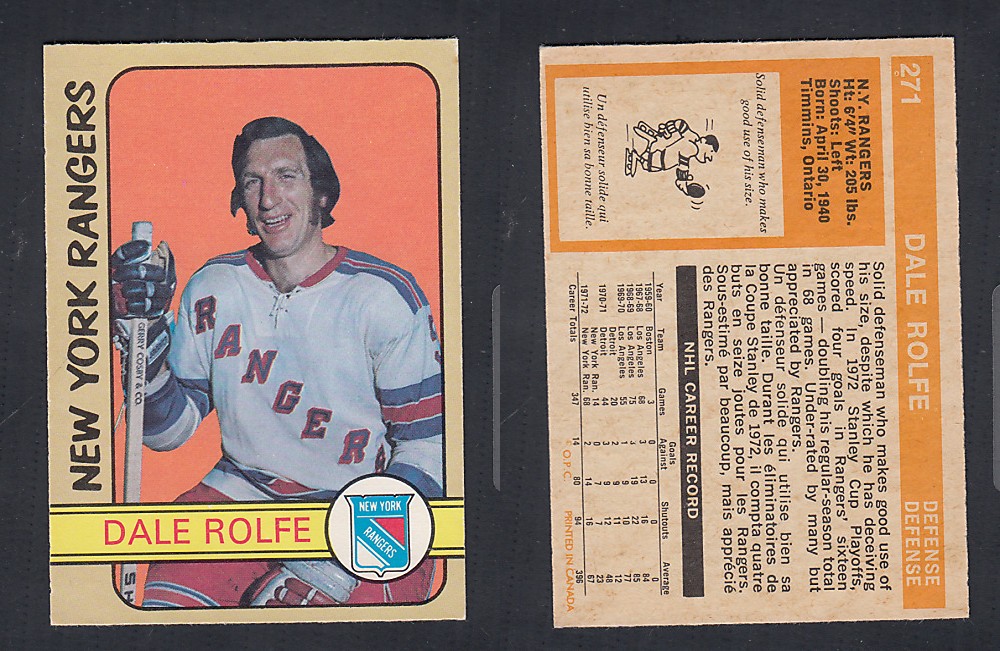 1972-73 O-PEE-CHEE HOCKEY CARD #271 D. ROLFE photo 1972-73 O-PEE-CHEE HOCKEY CARD #271 D. ROLFE photo