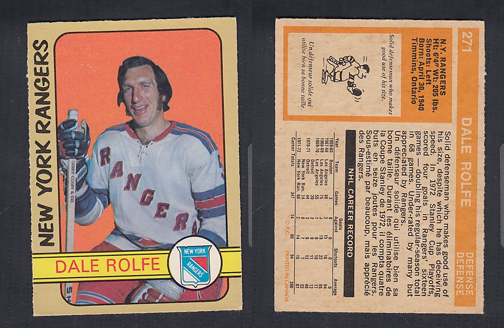 1972-73 O-PEE-CHEE HOCKEY CARD #271 D. ROLFE photo 1972-73 O-PEE-CHEE HOCKEY CARD #271 D. ROLFE photo