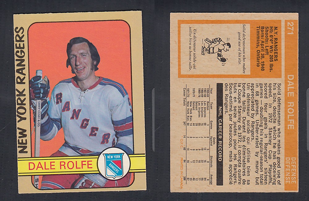 1972-73 O-PEE-CHEE HOCKEY CARD #271 D. ROLFE photo