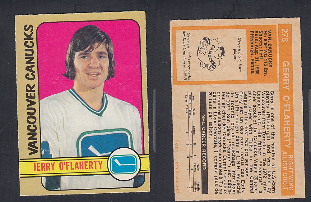 1972-73 O-PEE-CHEE HOCKEY CARD #278 J. O'FLAHERTY photo