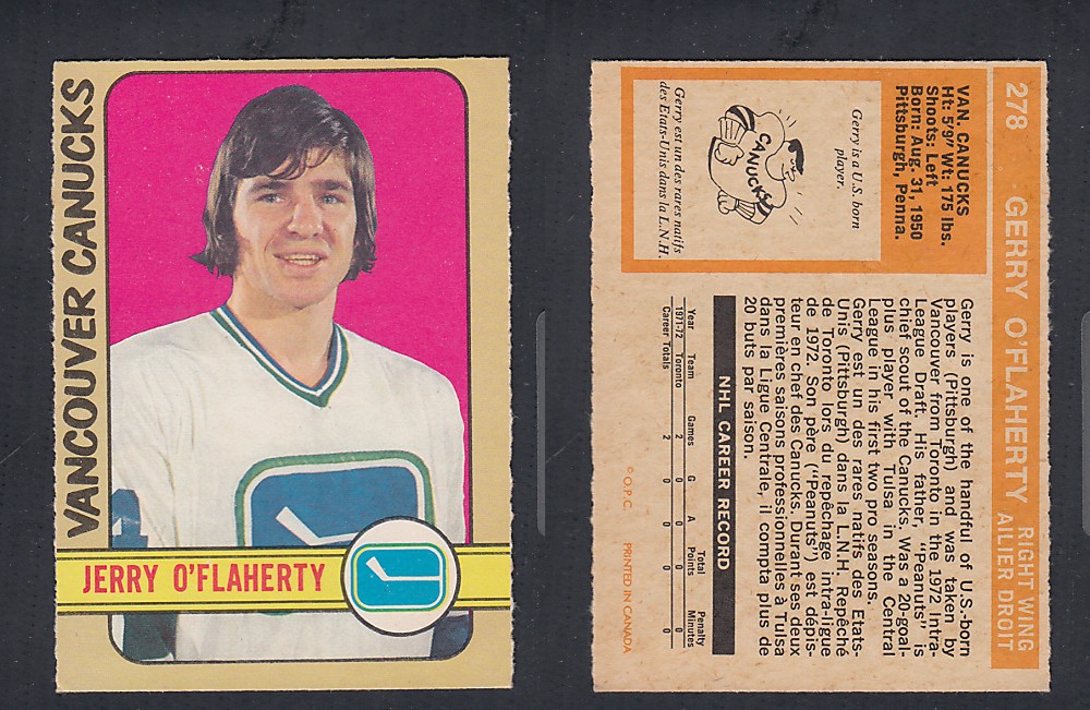 1972-73 O-PEE-CHEE HOCKEY CARD #278 J. O'FLAHERTY photo
