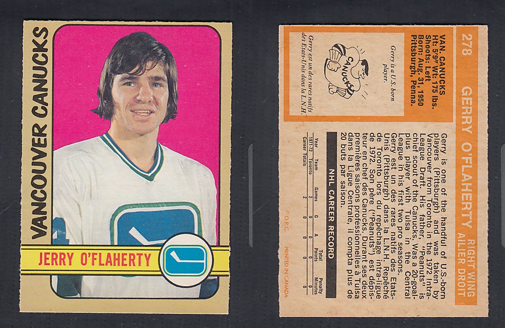 1972-73 O-PEE-CHEE HOCKEY CARD #278 J. O'FLAHERTY photo 1972-73 O-PEE-CHEE HOCKEY CARD #278 J. O'FLAHERTY photo