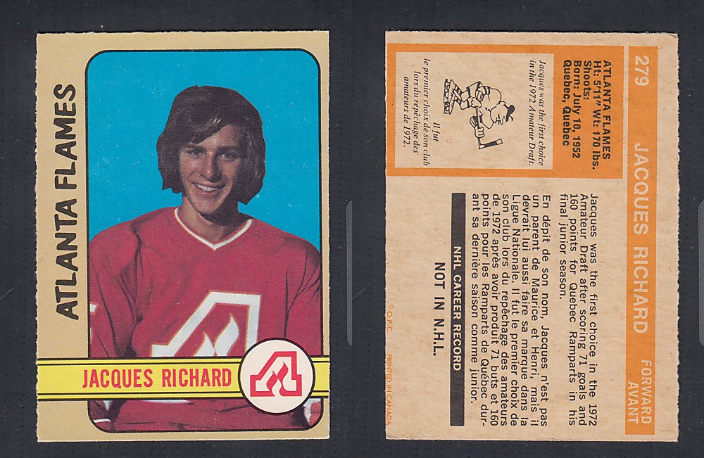 1972-73 O-PEE-CHEE HOCKEY CARD #279 J. RICHARD photo 1972-73 O-PEE-CHEE HOCKEY CARD #279 J. RICHARD photo