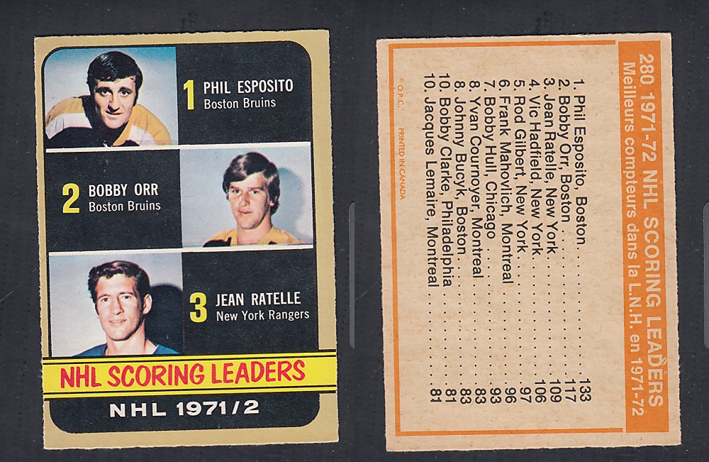 1972-73 O-PEE-CHEE HOCKEY CARD #280 NHL SCORING LEADERS photo