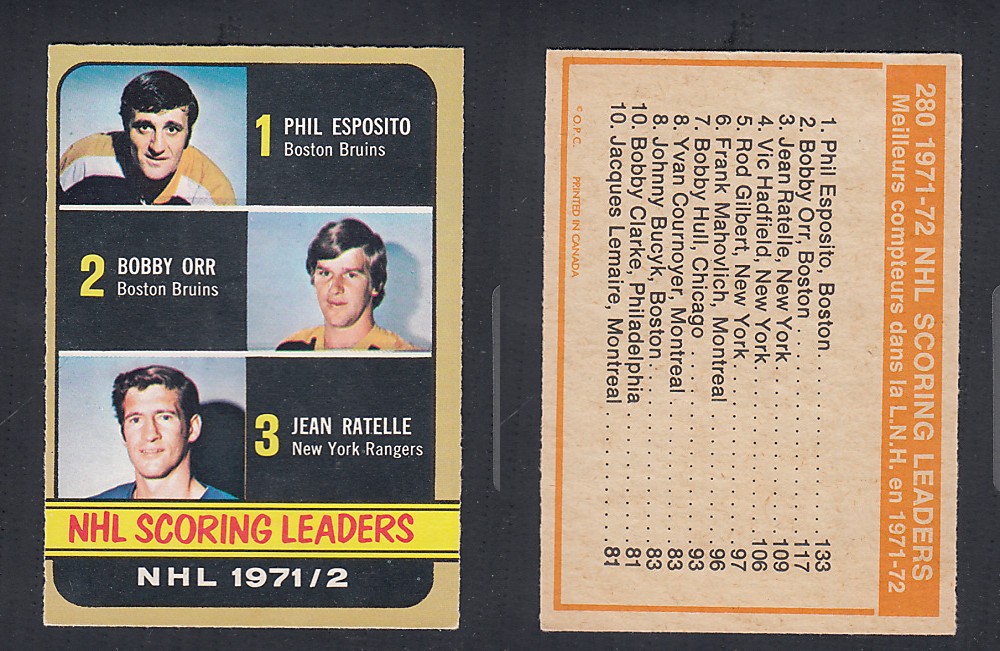 1972-73 O-PEE-CHEE HOCKEY CARD #280 NHL SCORING LEADERS photo 1972-73 O-PEE-CHEE HOCKEY CARD #280 NHL SCORING LEADERS photo