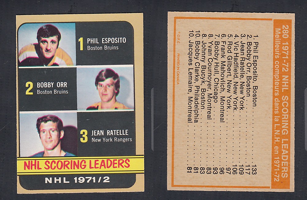 1972-73 O-PEE-CHEE HOCKEY CARD #280 NHL SCORING LEADERS photo 1972-73 O-PEE-CHEE HOCKEY CARD #280 NHL SCORING LEADERS photo