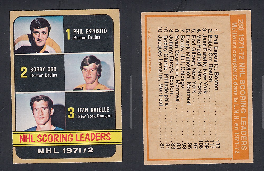 1972-73 O-PEE-CHEE HOCKEY CARD #280 NHL SCORING LEADERS photo