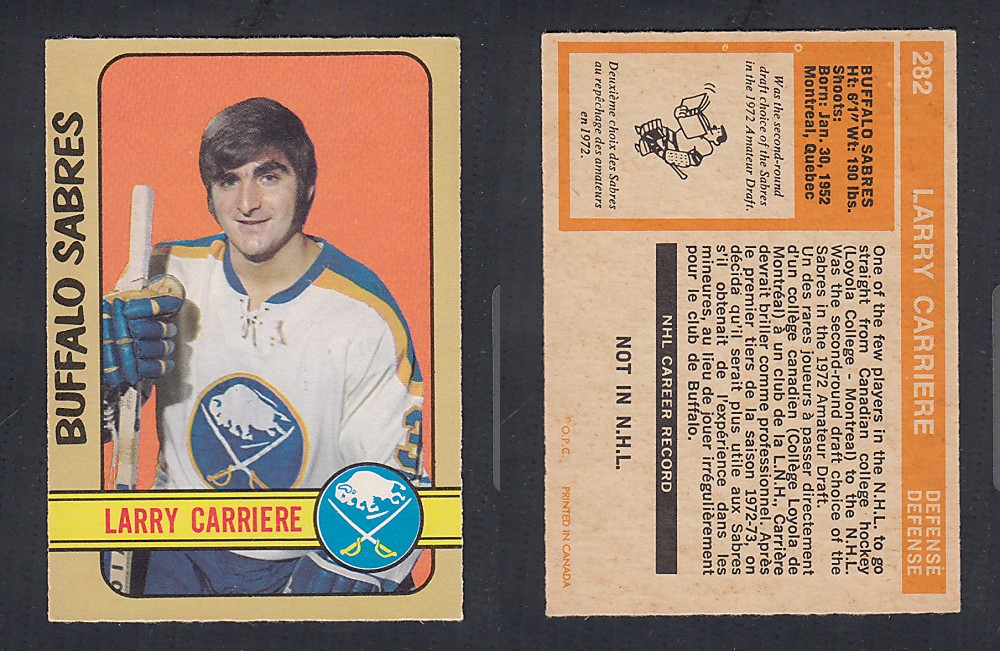 1972-73 O-PEE-CHEE HOCKEY CARD #282 L. CARRIERE photo 1972-73 O-PEE-CHEE HOCKEY CARD #282 L. CARRIERE photo