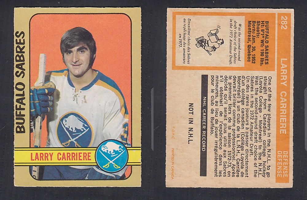 1972-73 O-PEE-CHEE HOCKEY CARD #282 L. CARRIERE photo 1972-73 O-PEE-CHEE HOCKEY CARD #282 L. CARRIERE photo