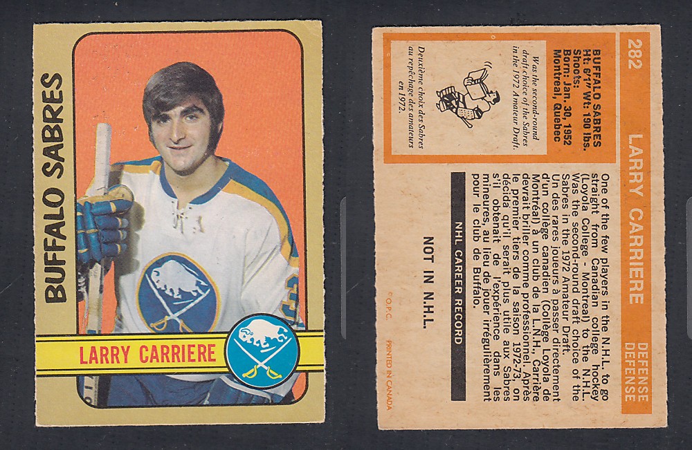 1972-73 O-PEE-CHEE HOCKEY CARD #282 L. CARRIERE photo 1972-73 O-PEE-CHEE HOCKEY CARD #282 L. CARRIERE photo