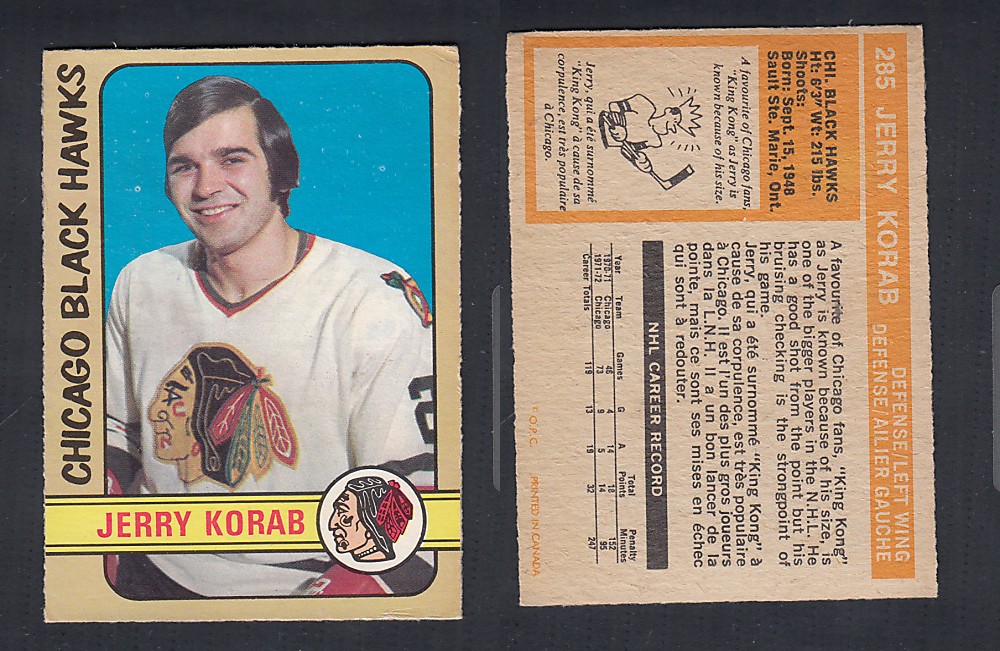 1972-73 O-PEE-CHEE HOCKEY CARD #285 J. KORAB photo