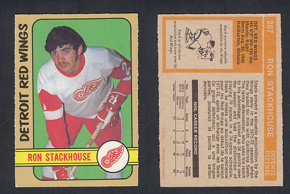 1972-73 O-PEE-CHEE HOCKEY CARD #287 R. STACKHOUSE photo 1972-73 O-PEE-CHEE HOCKEY CARD #287 R. STACKHOUSE photo
