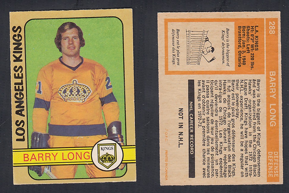 1972-73 O-PEE-CHEE HOCKEY CARD #288 B. LONG photo 1972-73 O-PEE-CHEE HOCKEY CARD #288 B. LONG photo