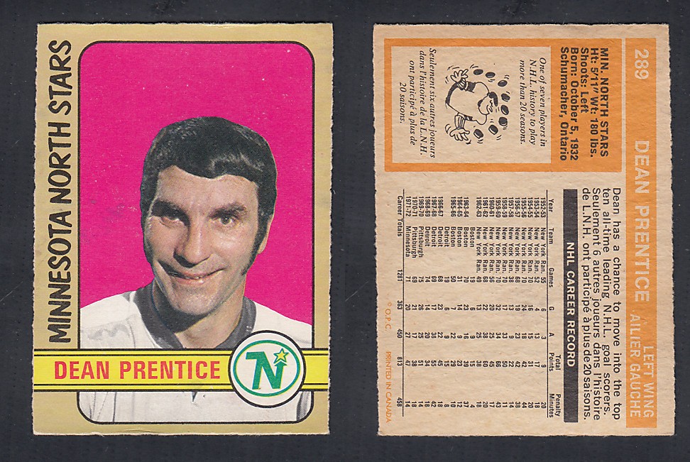 1972-73 O-PEE-CHEE HOCKEY CARD #289 D. PRENTICE photo 1972-73 O-PEE-CHEE HOCKEY CARD #289 D. PRENTICE photo