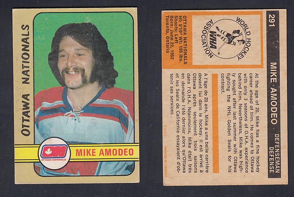 1972-73 O-PEE-CHEE HOCKEY CARD #291 M. AMODEO photo 1972-73 O-PEE-CHEE HOCKEY CARD #291 M. AMODEO photo