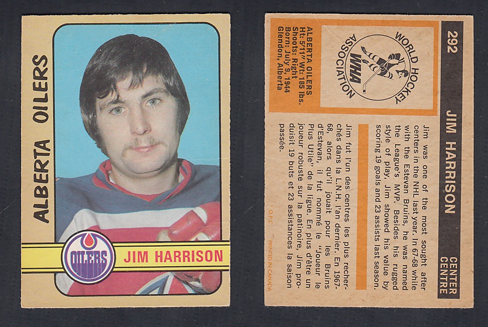1972-73 O-PEE-CHEE HOCKEY CARD #292 J. HARRISON photo 1972-73 O-PEE-CHEE HOCKEY CARD #292 J. HARRISON photo