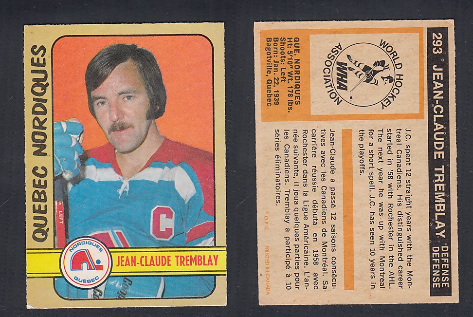 1972-73 O-PEE-CHEE HOCKEY CARD #293 J.C. TREMBLAY photo