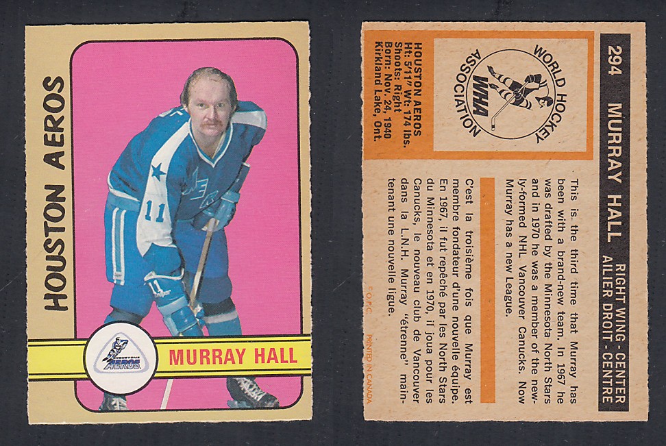 1972-73 O-PEE-CHEE HOCKEY CARD #294 M. HALL photo 1972-73 O-PEE-CHEE HOCKEY CARD #294 M. HALL photo