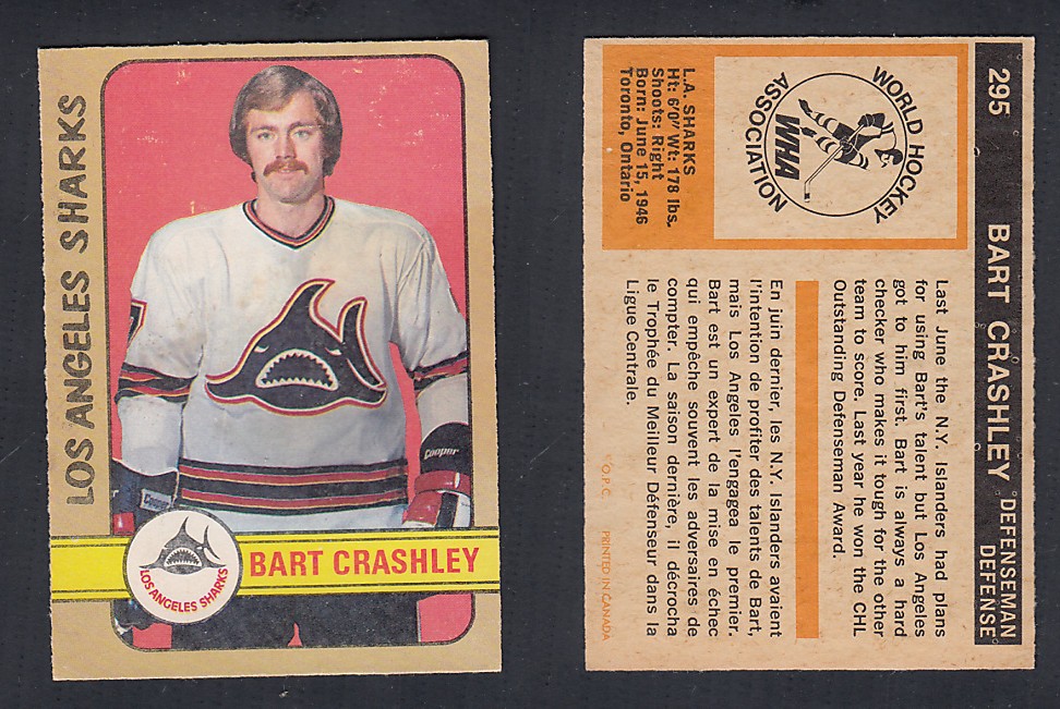 1972-73 O-PEE-CHEE HOCKEY CARD #295 B. CRASHLEY photo 1972-73 O-PEE-CHEE HOCKEY CARD #295 B. CRASHLEY photo