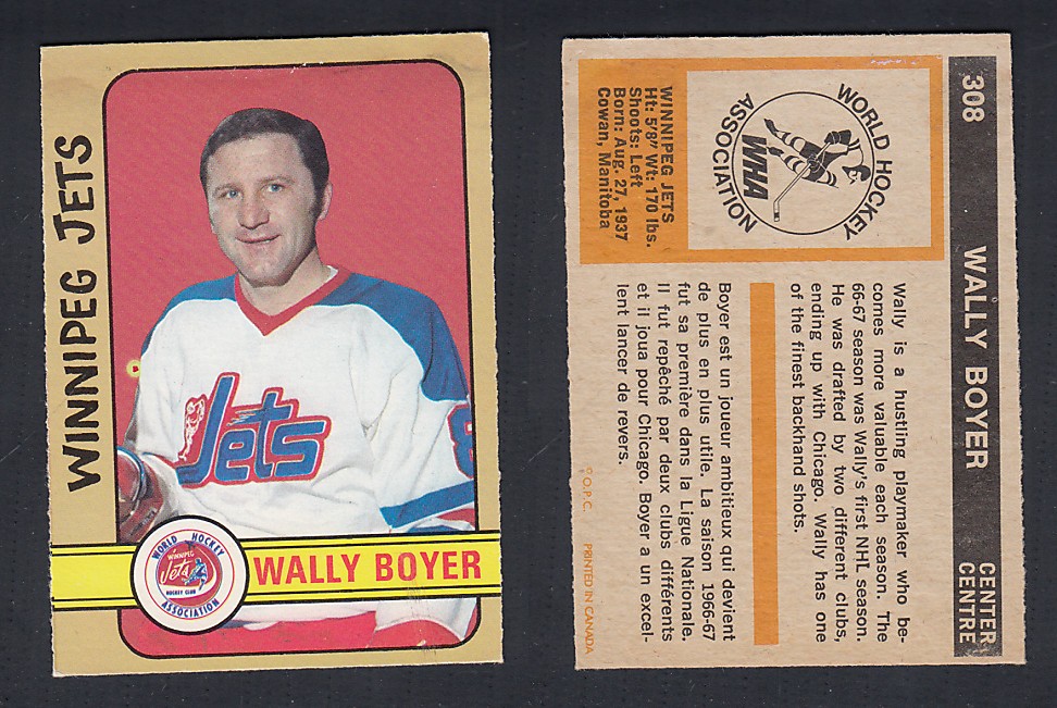 1972-73 O-PEE-CHEE HOCKEY CARD #308 W. BOYER photo 1972-73 O-PEE-CHEE HOCKEY CARD #308 W. BOYER photo