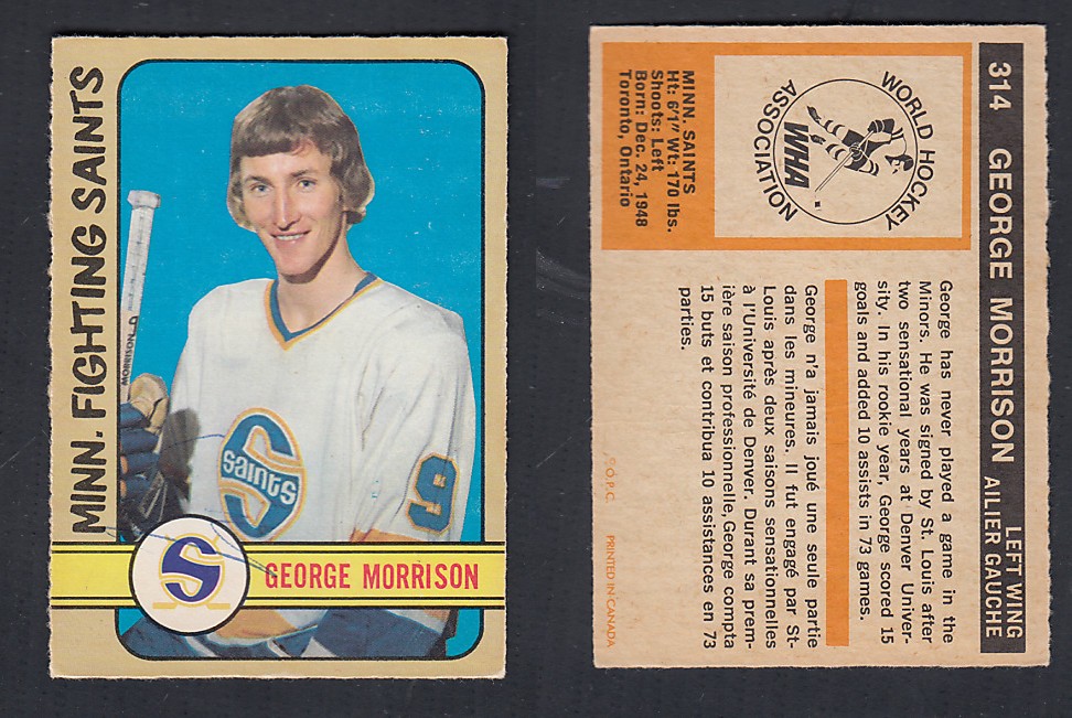 1972-73 O-PEE-CHEE HOCKEY CARD #314 G. MORRISON photo