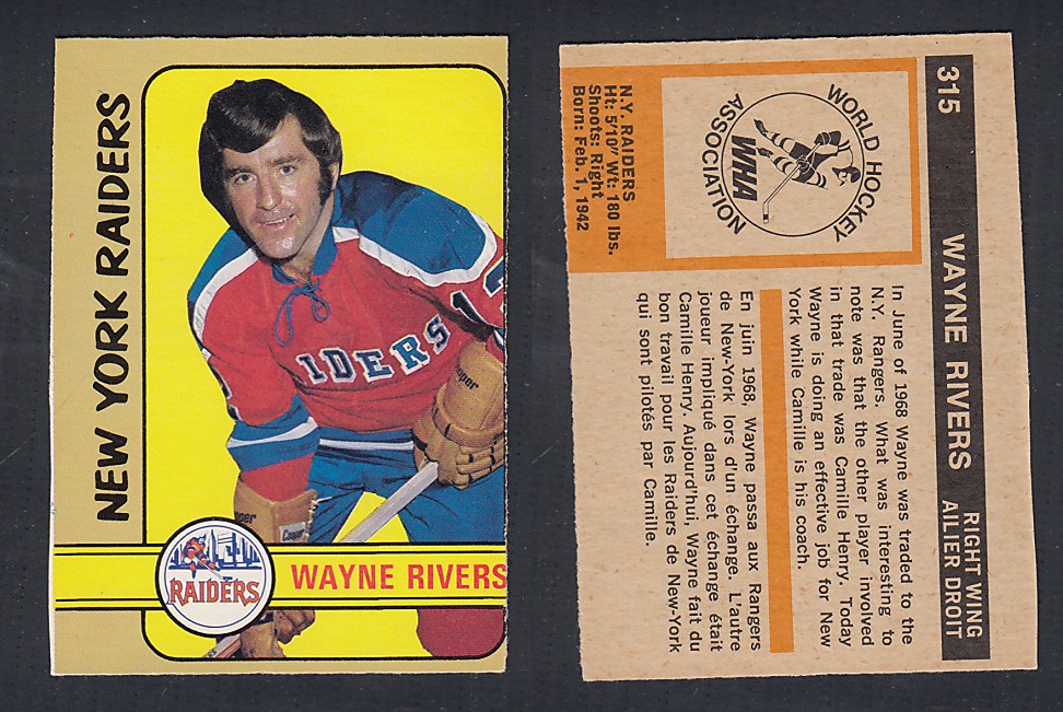 1972-73 O-PEE-CHEE HOCKEY CARD #315 W. RIVERS photo 1972-73 O-PEE-CHEE HOCKEY CARD #315 W. RIVERS photo