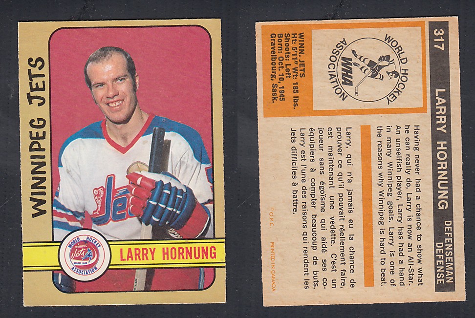 1972-73 O-PEE-CHEE HOCKEY CARD #317 L. HORNUNG photo 1972-73 O-PEE-CHEE HOCKEY CARD #317 L. HORNUNG photo
