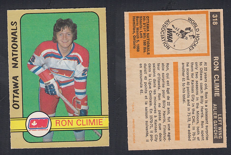 1972-73 O-PEE-CHEE HOCKEY CARD #318 R. CLIMIE photo 1972-73 O-PEE-CHEE HOCKEY CARD #318 R. CLIMIE photo