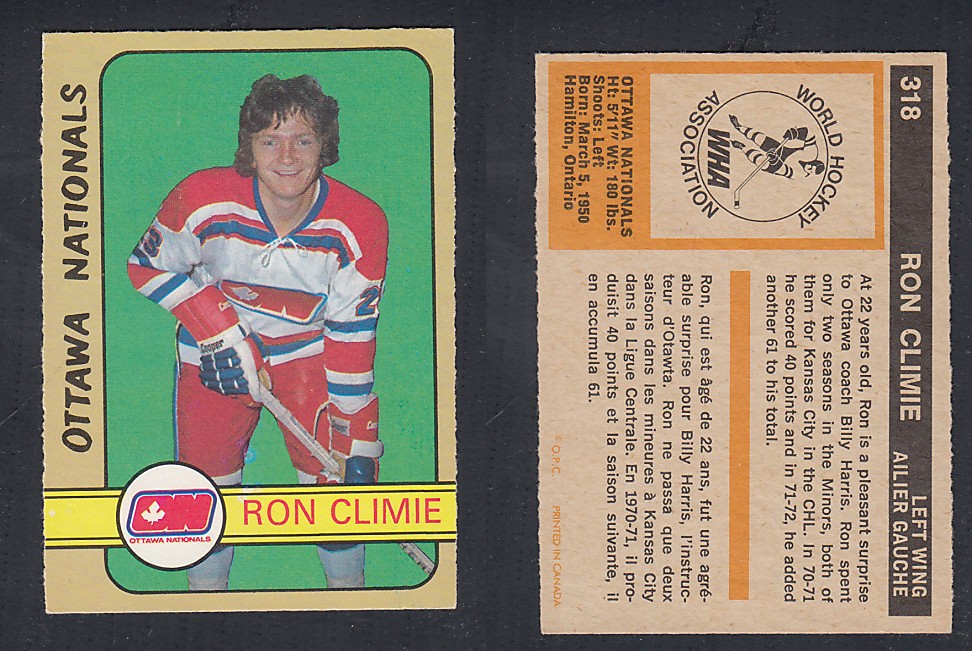 1972-73 O-PEE-CHEE HOCKEY CARD #318 R. CLIMIE photo 1972-73 O-PEE-CHEE HOCKEY CARD #318 R. CLIMIE photo
