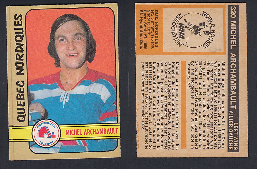 1972-73 O-PEE-CHEE HOCKEY CARD #320 M. ARCHAMBAULT photo
