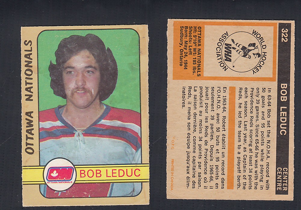 1972-73 O-PEE-CHEE HOCKEY CARD #322 B. LEDUC photo 1972-73 O-PEE-CHEE HOCKEY CARD #322 B. LEDUC photo